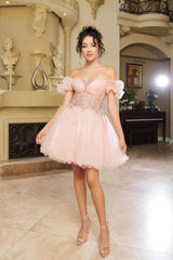 Cocktail Sweetheart Off The Shoulder A-Line Dress By May Queen MQ2159 - Dress