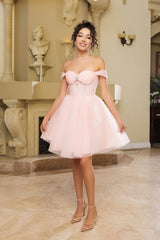 Cocktail Sweetheart Off The Shoulder A-Line Dress By May Queen MQ2159 - Dress