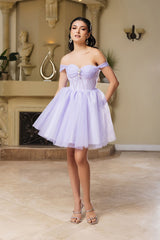 Cocktail Sweetheart Off The Shoulder A-Line Dress By May Queen MQ2159 - Dress