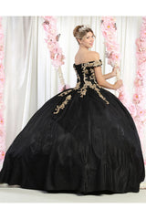 Black and Gold Plus Size Formal Quinceañera Gown