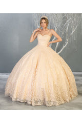 Embroidered Foliage Quinceanera Ball Gown