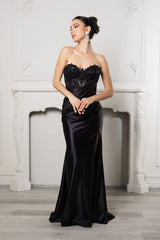 Evening Dress Sweetheart High Side Slit Gala Gown By May Queen MQ2152 - BLACK / 4 - Dress