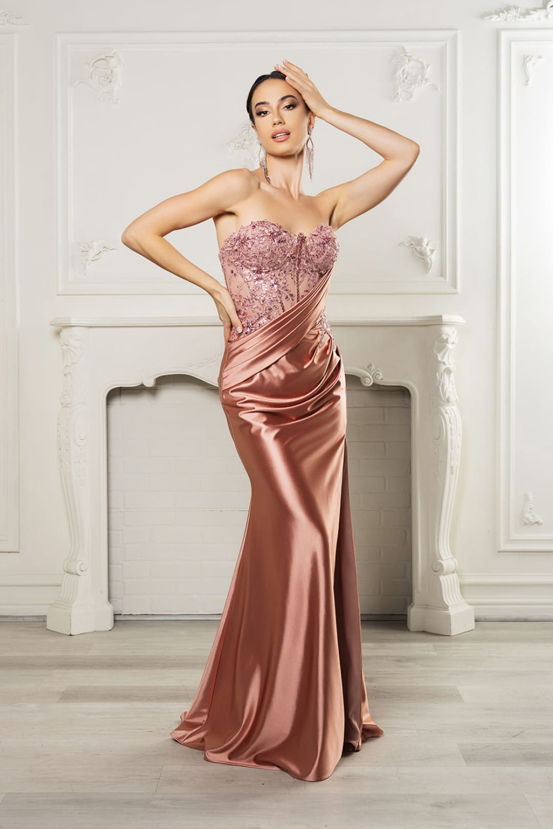 Evening Dress Sweetheart High Side Slit Gala Gown By May Queen MQ2152 - ROSE GOLD / 4 - Dress