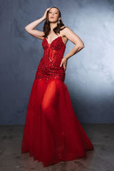 Evening Gown Strapless Sweetheart Neck Formal Dress By May Queen MQ2131 - RED / 4 - Dress