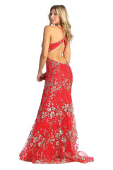 Floral Glitter Mermaid Prom Gown