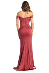 Off Shoulder Boned Bodice Long Dress