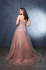 Formal Dress Plunging V-Neck A-Line Prom Gown By May Queen MQ2165 - Dress