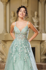 Formal Dress Plunging V-Neck A-Line Prom Gown By May Queen MQ2165 - Dress