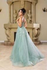 Formal Dress Plunging V-Neck A-Line Prom Gown By May Queen MQ2165 - Dress