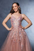 Formal Dress Plunging V-Neck A-Line Prom Gown By May Queen MQ2165 - Dress