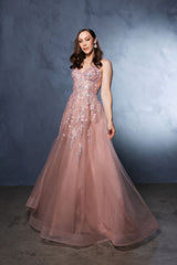 Formal Dress Plunging V-Neck A-Line Prom Gown By May Queen MQ2165 - ROSEGOLD / 4 - Dress