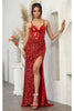 Formal Dress V-Neck Sheath High Slit Gala Gown By Royal Queen RQ8106 - Dress