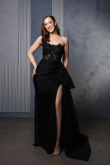 Formal dress with High Slit sheath Sweetheart Neck By May Queen MQ2072 - BLACK / 4 - Dress
