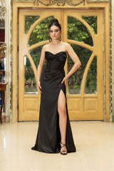 Formal Evening Gown With High Split Strapless Mermaid Prom Dress By May Queen MQ2109 - Dress