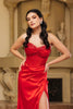 Formal Evening Gown With High Split Strapless Mermaid Prom Dress By May Queen MQ2109 - RED / 4 - Dress