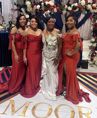 May Queen MQ1858 Ruched Off-Shoulder Gown