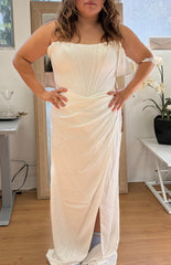 Off Shoulder Ivory Satin Corset Gown by May Queen