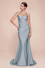 Ladivine Plus Size Dress Simple Strecth Bridesmaid Evening Gown CD796C - Dusty-Blue / 18 - Prom