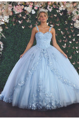 Floral Ball Quinceanera Gown - BABY BLUE / 4