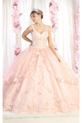 Layla K LK177 Strapless Sweetheart Floral Applique Ball Gown - ROSE GOLD / 4