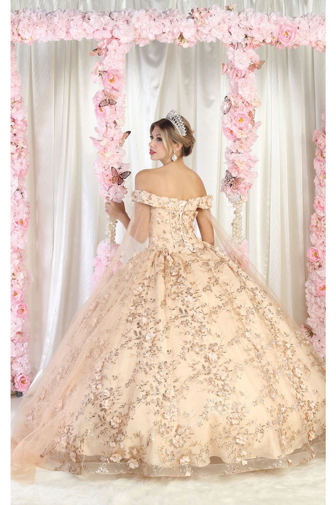 Layla K LK184 Cape Floral Quinceanera Ball Gown