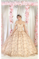 Layla K LK184 Cape Floral Quinceanera Ball Gown - CHAMPAGNE/GOLD / 2