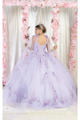 Layla K LK185 Side Cape Sleeve Quince Gown