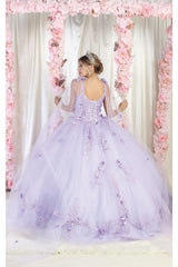 Layla K LK185 Side Cape Sleeve Quince Gown