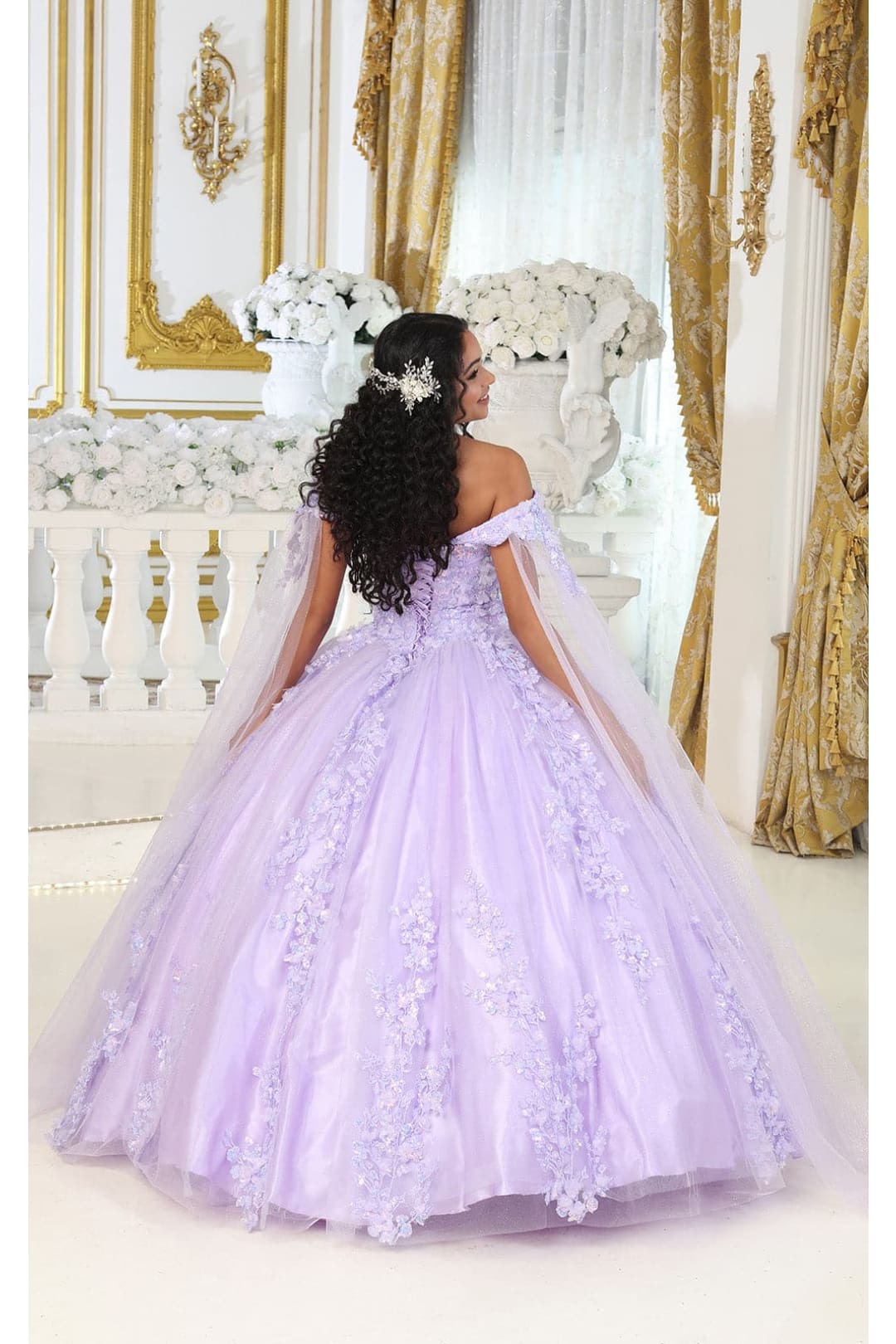 Layla K LK193 3D Floral Applique Cape Sleeves Corset Quince Ball Gown