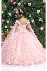 Layla K LK193 3D Floral Applique Cape Sleeves Corset Quince Ball Gown