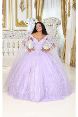 Layla K LK193 3D Floral Applique Cape Sleeves Corset Quince Ball Gown