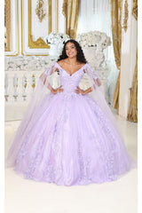 Layla K LK193 3D Floral Applique Cape Sleeves Corset Quince Ball Gown