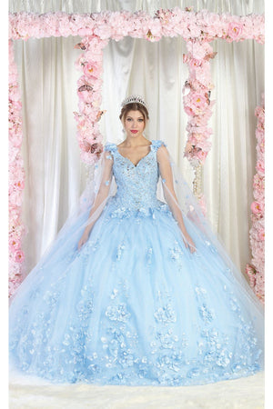 Layla K LK199 Mesh Cape Sleeves Quincecanera Gown - BABY BLUE / 4