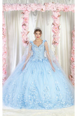 Layla K LK199 Mesh Cape Sleeves Quincecanera Gown - BABY BLUE / 4