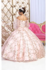 Layla K LK200 Detachable Puff Sleeves Sweetheart Glitter Quince Gown - Dress