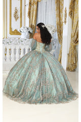 Layla K LK200 Detachable Puff Sleeves Sweetheart Glitter Quince Gown - Dress