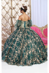 Layla K LK200 Detachable Puff Sleeves Sweetheart Glitter Quince Gown - Dress