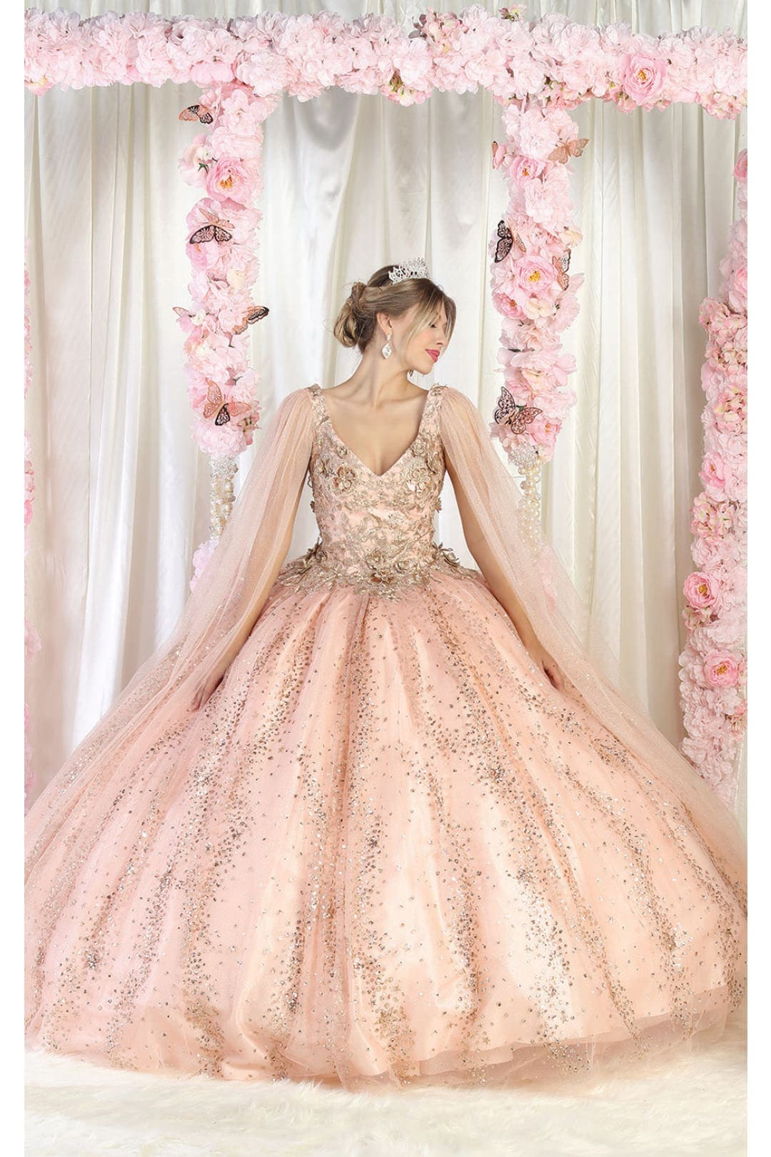 Layla K LK205 Cape Sleeves Ball Gown - ROSE GOLD / 4