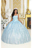 Layla K LK208 Sleeveless 3D Floral Glitter Corset Back Quince Ball Gown - BABY BLUE / 4