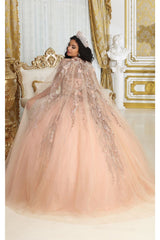 Layla K LK212 Halter Embroidery Detachable Cape Quinceanera Ball Gown - Dress
