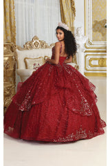Layla K LK218 Detachable Cape Sleeves Glitter Corset Quinceanera Ball Gown - Dress