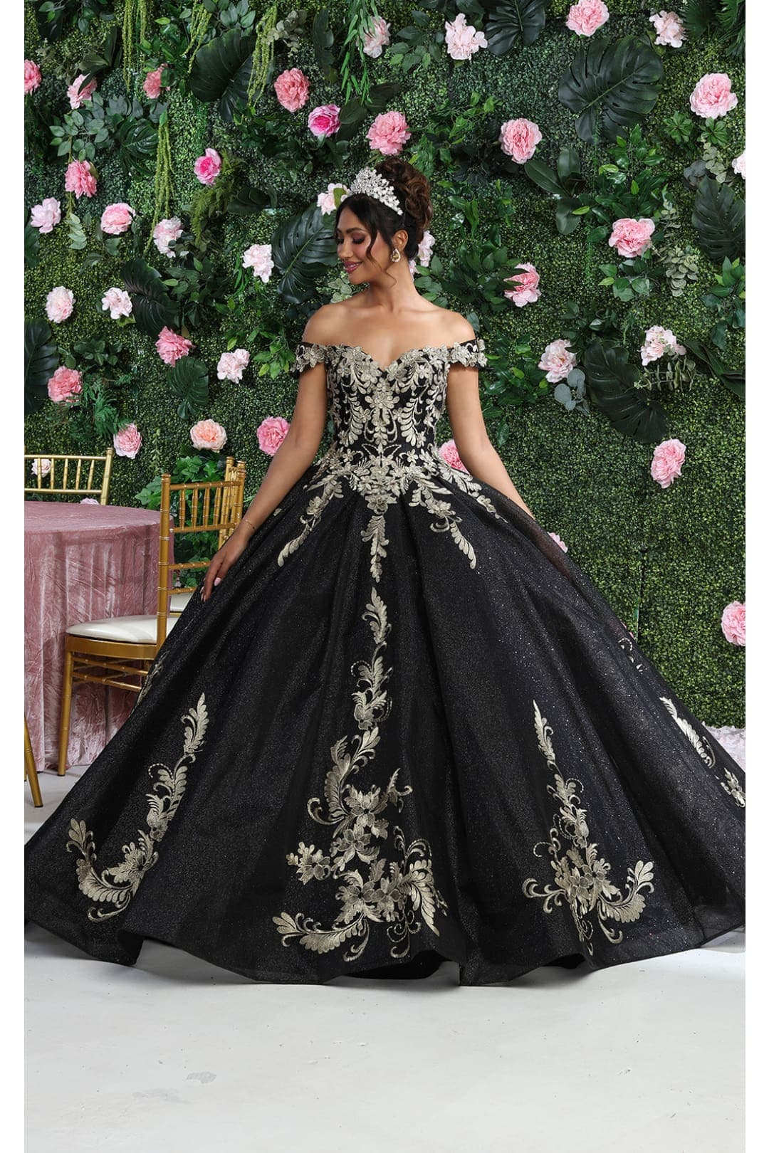 Layla K LK219 Off Shoulder Corset Back Embroidery Quince Gown - Dress