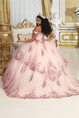 Layla K LK224 Off-Shoulder Embellished Glitter Quince Ball Gown - Dress