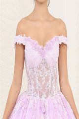 Layla K LK254 Off-Shoulder Glitter Embellished Lilac Quince Gown - LILAC / 4 - Dress