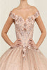 Layla K LK255 Champagne Off-Shoulder Quince Gown with Detachable Tail - Dress
