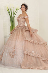 Layla K LK255 Champagne Off-Shoulder Quince Gown with Detachable Tail - Dress