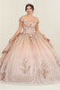 Layla K LK255 Champagne Off-Shoulder Quince Gown with Detachable Tail - CHAMPAGNE / 2 - Dress