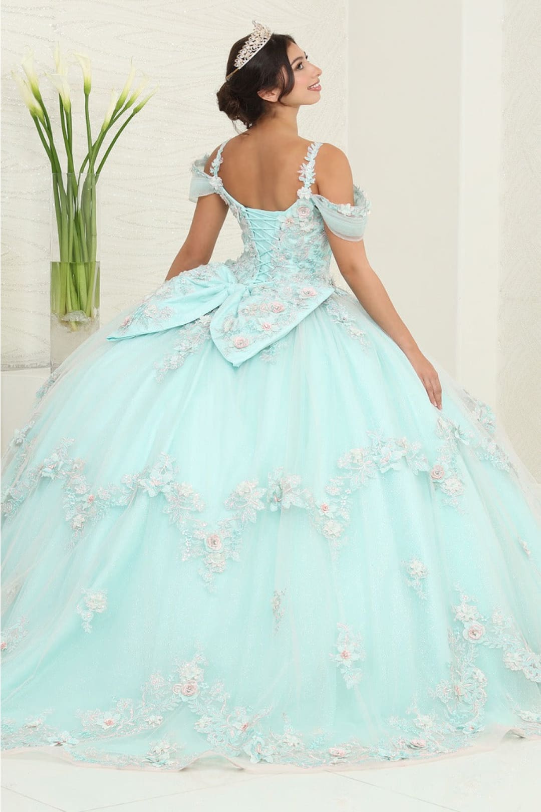 Layla K LK258 Sweetheart Mint Floral Masquerade Ball Gown - Dress
