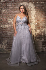 Long Evening Dress V-Neck Sequin A-Line Gown By Royal Queen RQ8143 - Dress