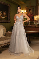 Long Evening Dress V-Neck Sequin A-Line Gown By Royal Queen RQ8143 - Dress